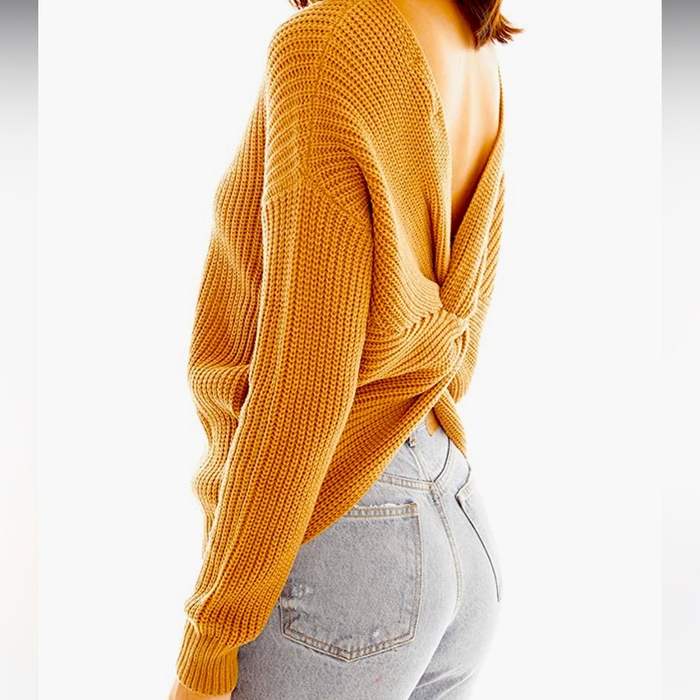 Women's Mustard Sweater with Twist Back